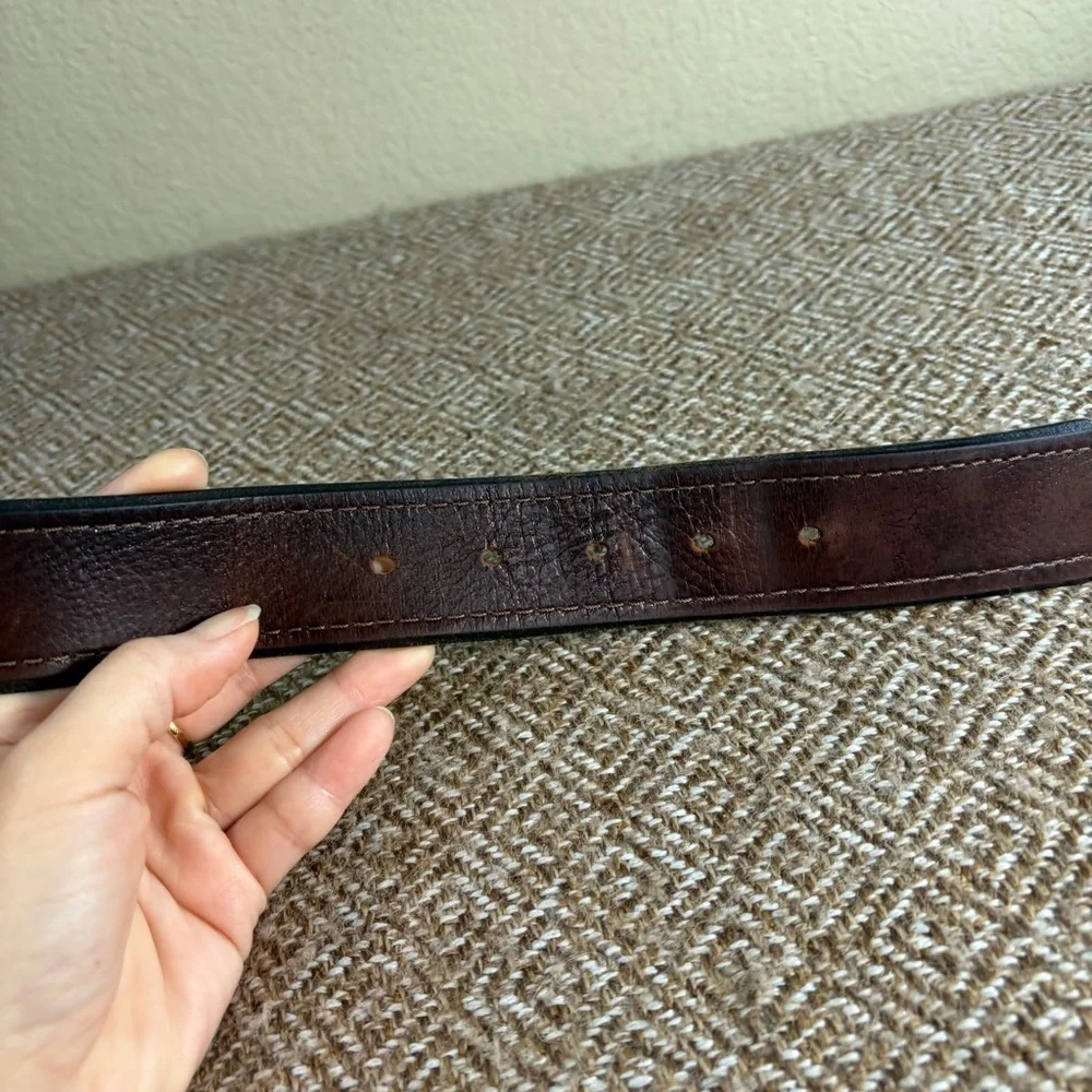 TULLIANI Men's Belt Brown Leather Silvertone Metal Buckle-Size 36 Biker Casual